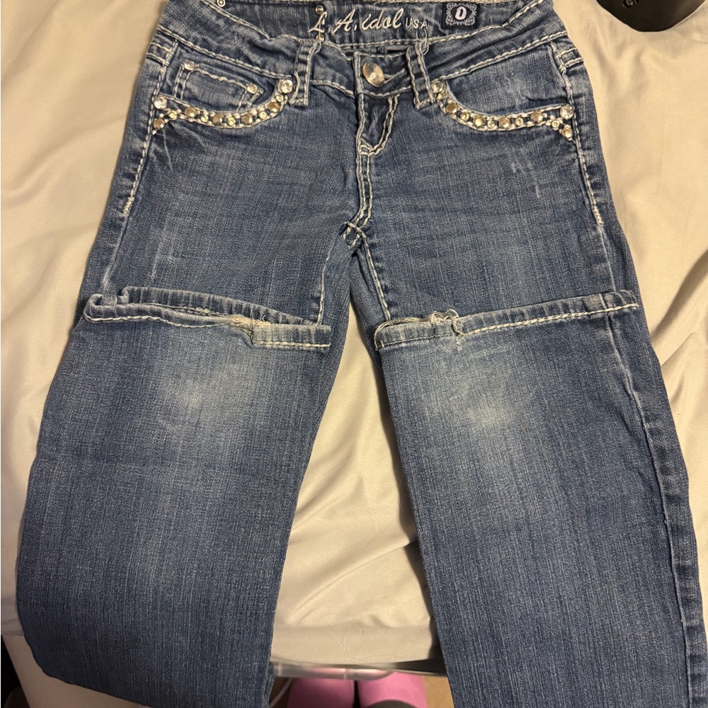 L.A. Idol Women's Denim Boot Cut Jeans with Rhinestone Trim